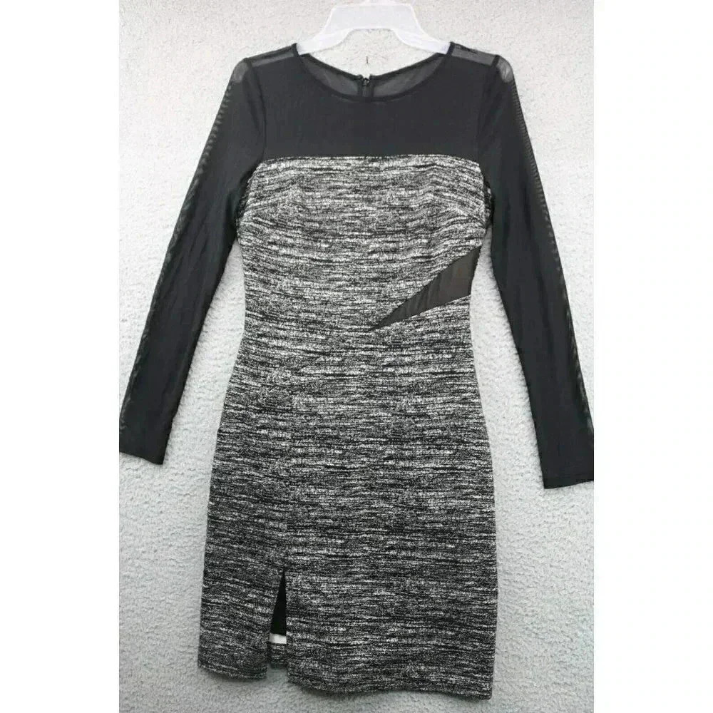 Vince Camuto Black & Gray Sheer Top & Sleeves Stretchy Dress-Size 2